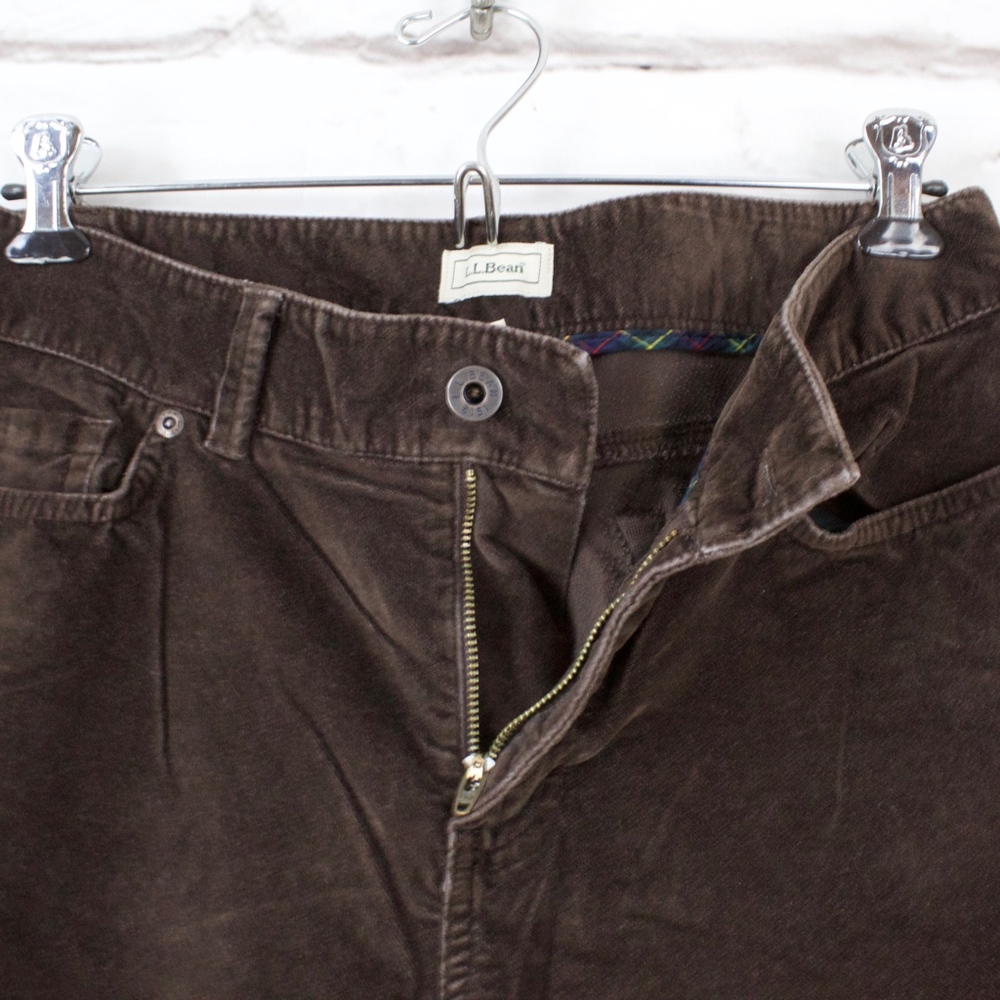 LL Bean Brown Velvet Cotton Blend Wide Leg Straight Pants Size 10 - Picture 4 of 8
